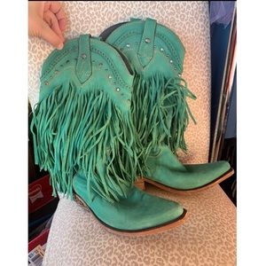 Liberty Black Turquoise Fringe Boots